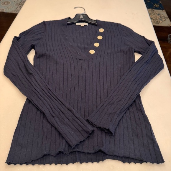 Joie Women's Navy Blue Long Sleeve Ribbed V-Neck Sweater Size Medium - Picture 7 of 9